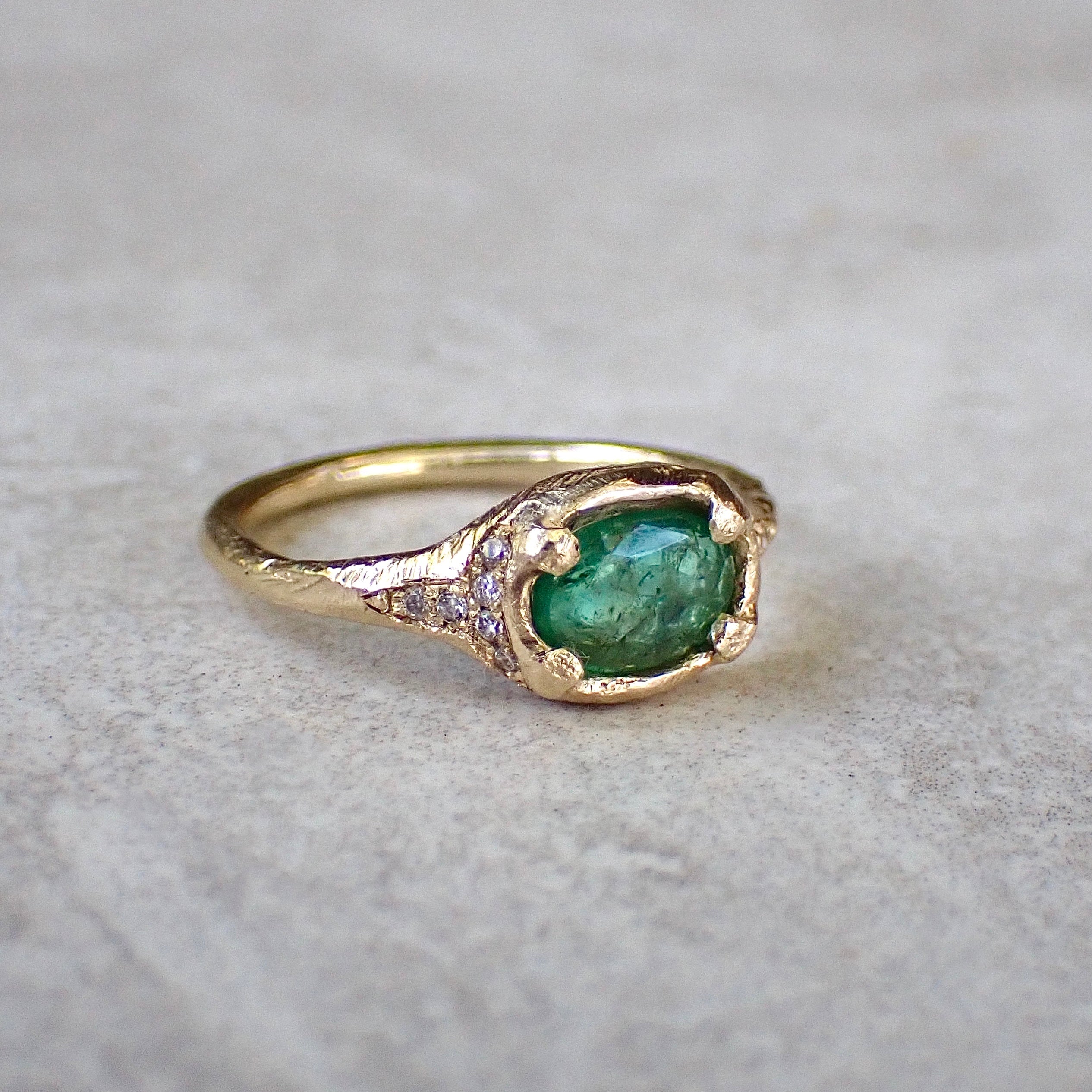 Natural Emerald and Diamond Ring  in 14k Gold