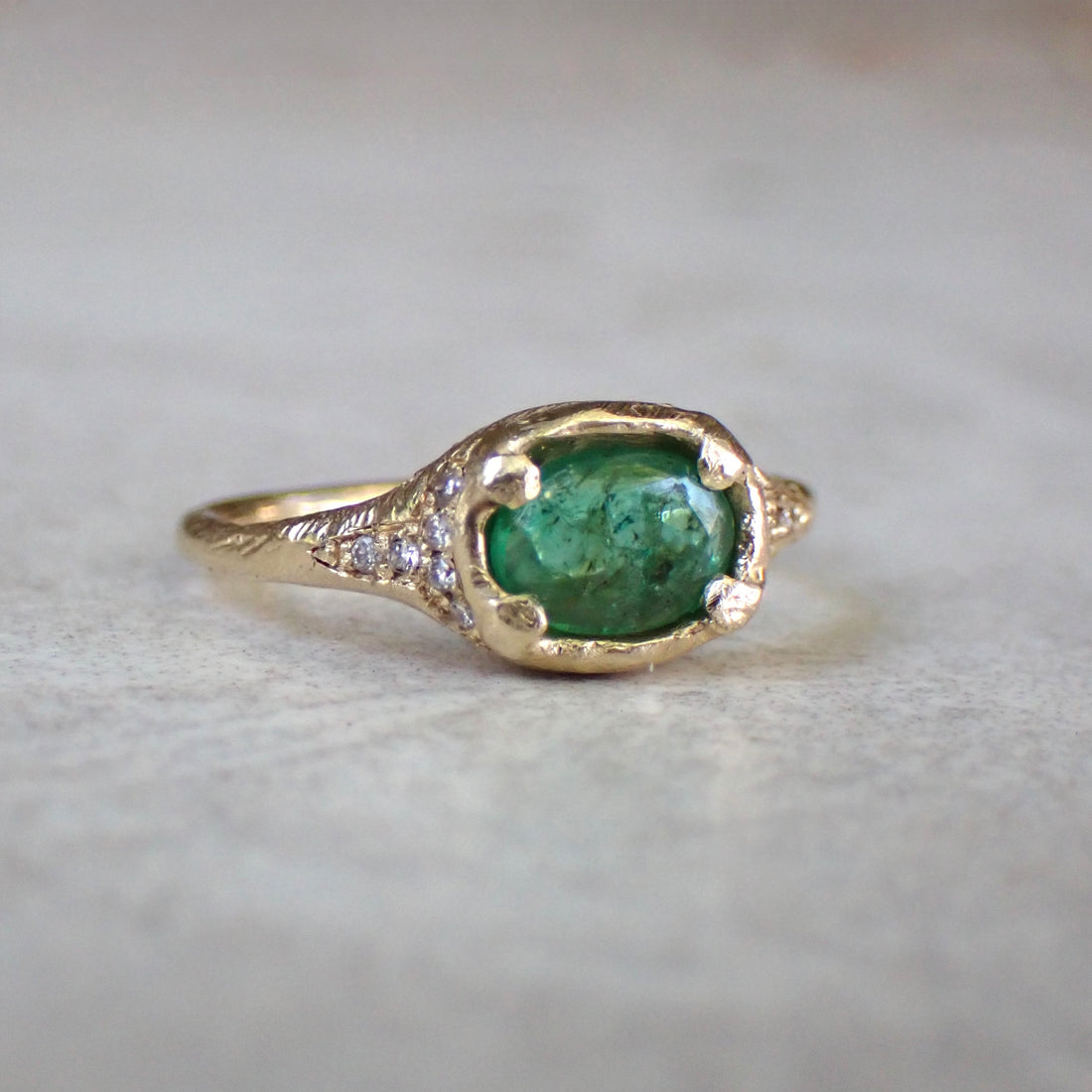 Natural Emerald and Diamond Ring  in 14k Gold