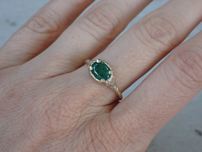 Natural Emerald and Diamond Ring  in 14k Gold