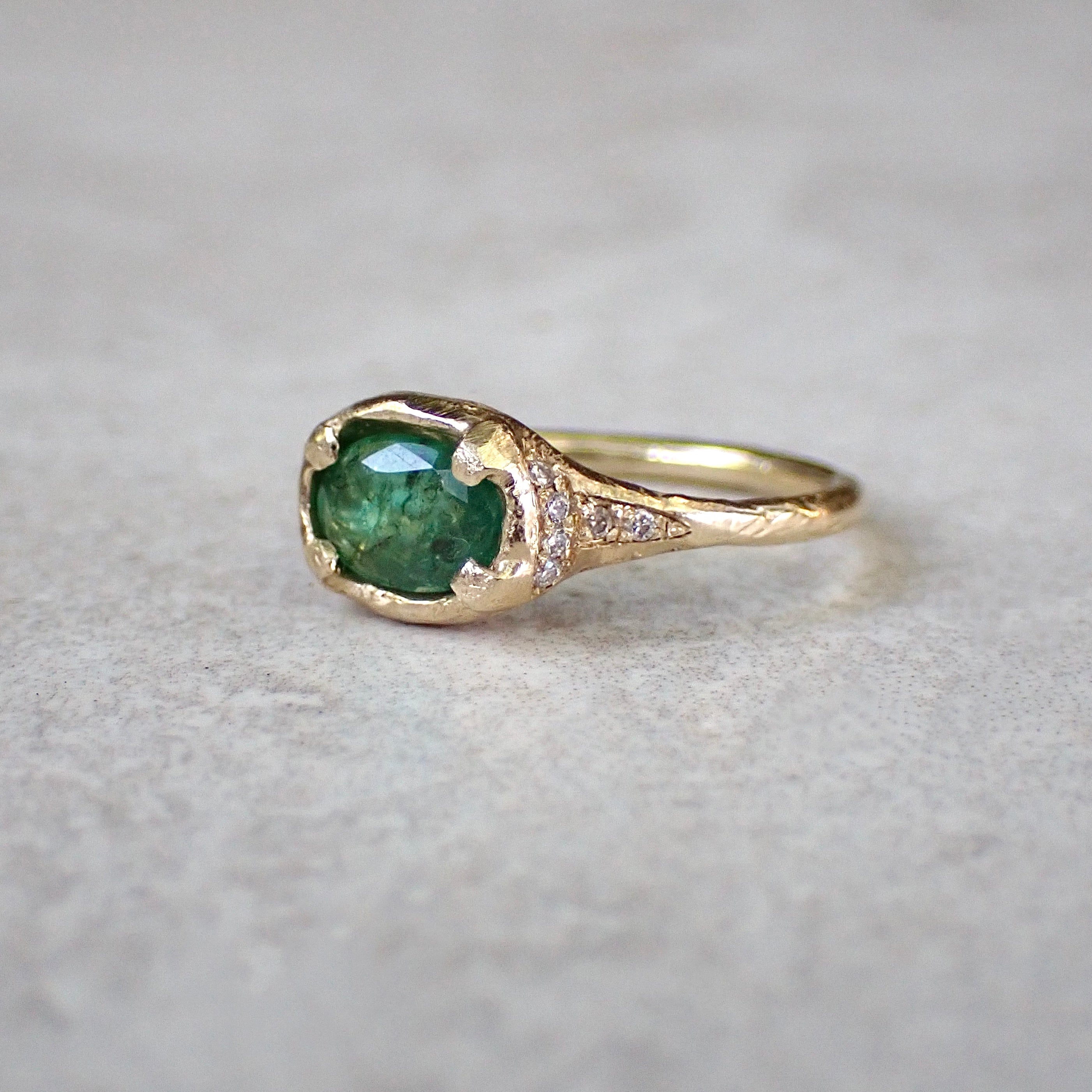 Natural Emerald and Diamond Ring  in 14k Gold