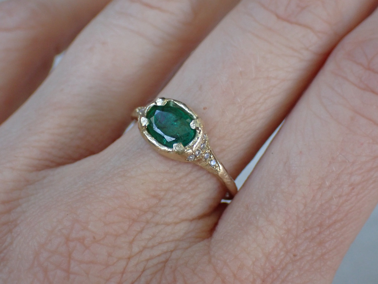 Natural Emerald and Diamond Ring  in 14k Gold