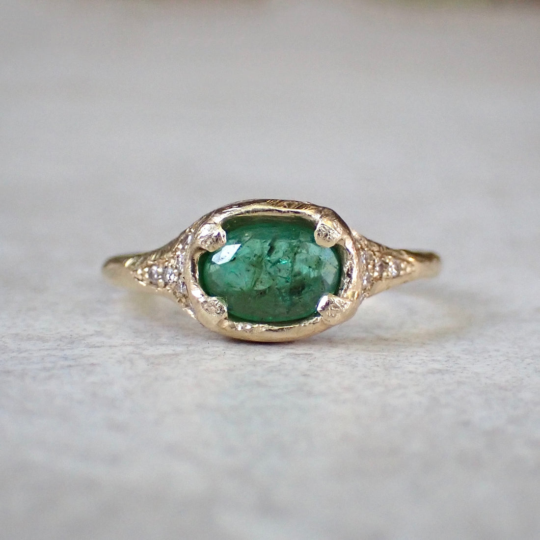 Natural Emerald and Diamond Ring  in 14k Gold