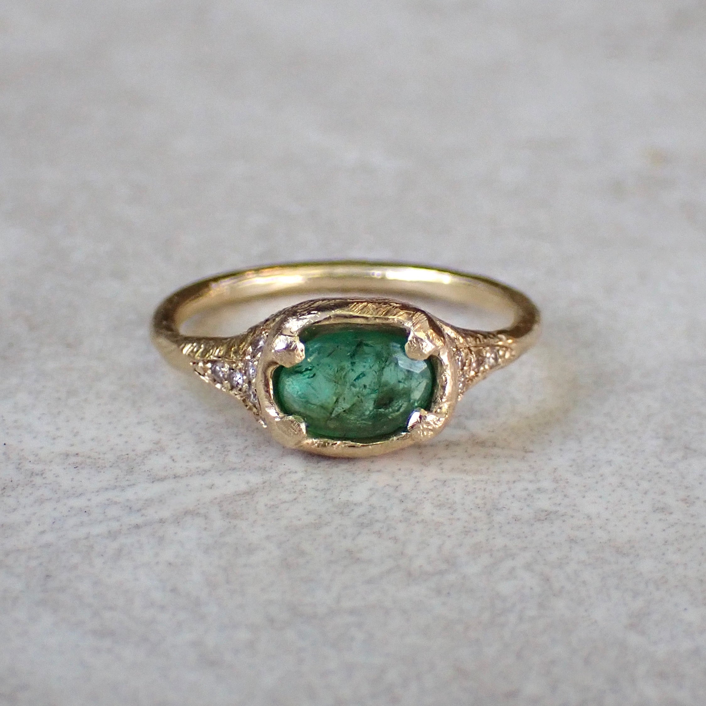 Natural Emerald and Diamond Ring  in 14k Gold