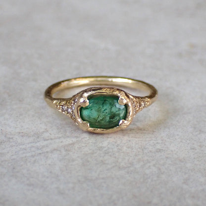 Natural Emerald and Diamond Ring  in 14k Gold