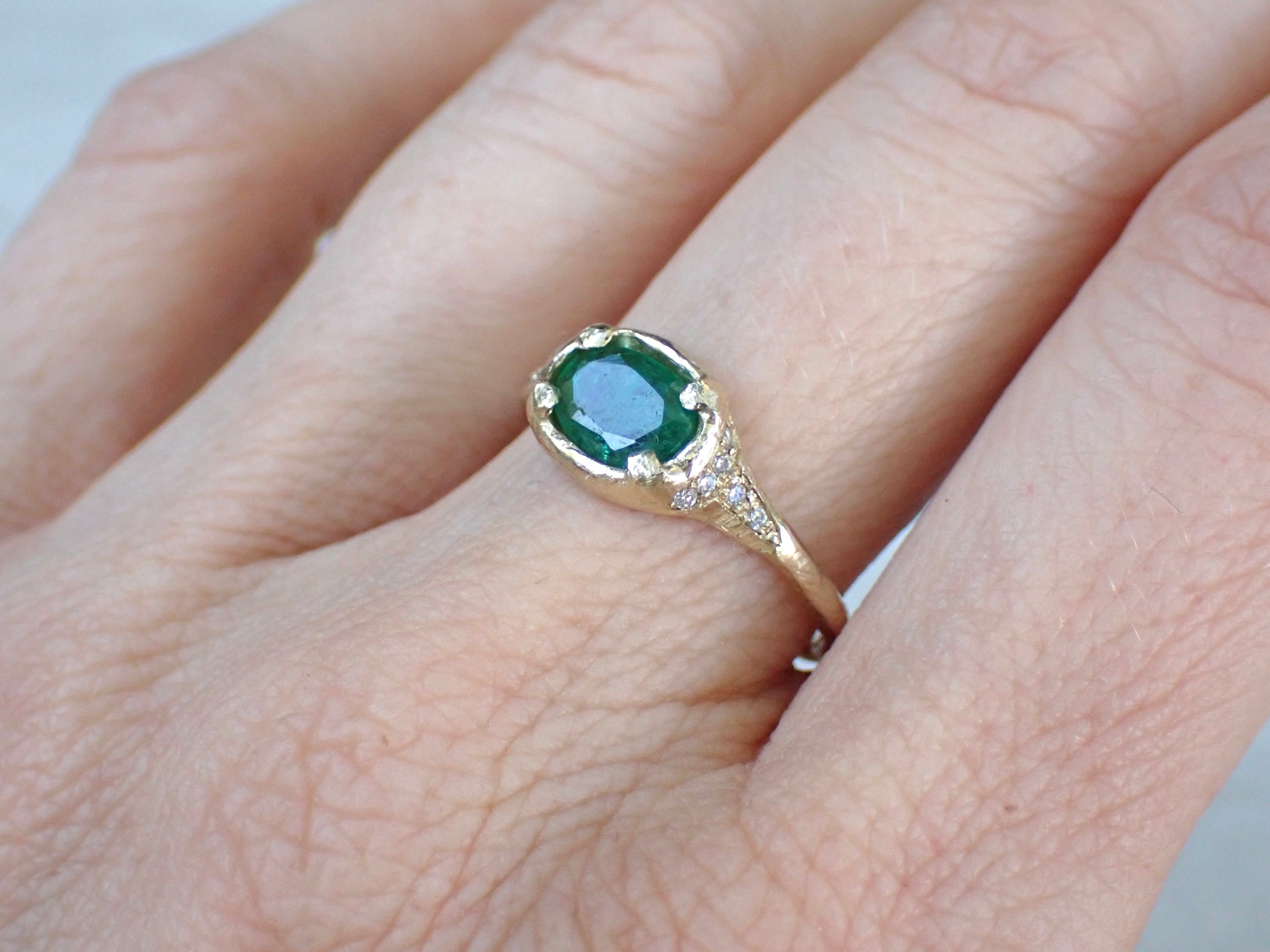 Natural Emerald and Diamond Ring  in 14k Gold