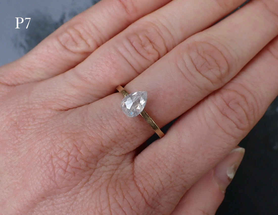 Custom Diamond Viewing- icy white pear diamonds - Salt and Pepper Diamond Ring- mossNstone