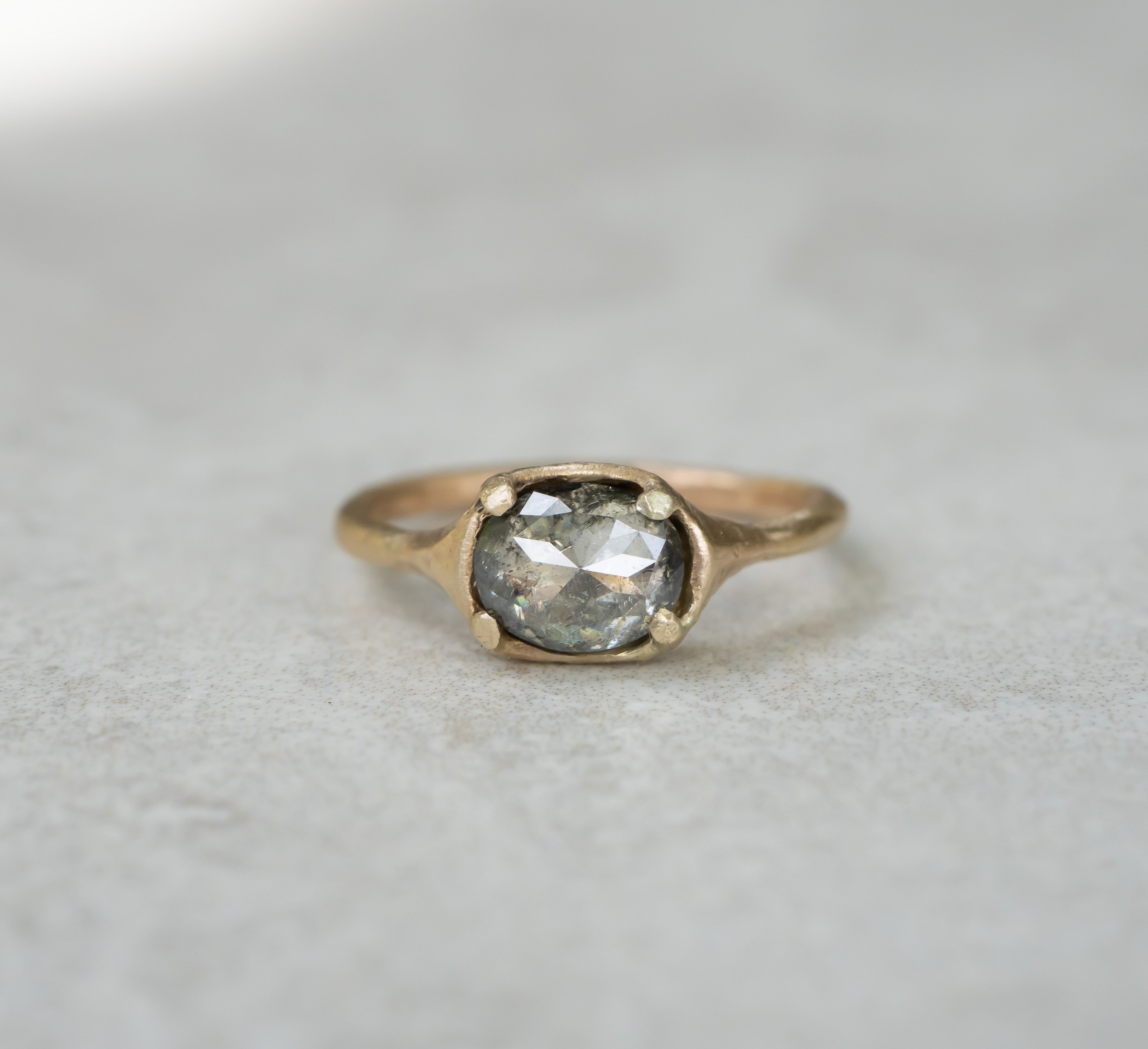 Oval Salt and Pepper Diamond Ring