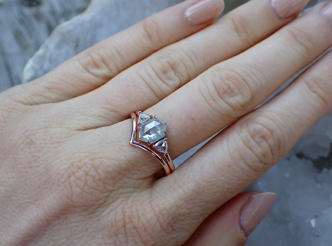 Photo page • Custom Hexagon Ring - Salt and Pepper Diamond Ring- mossNstone