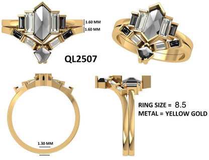 Custom Elongated Hexagon Diamond Ring Set