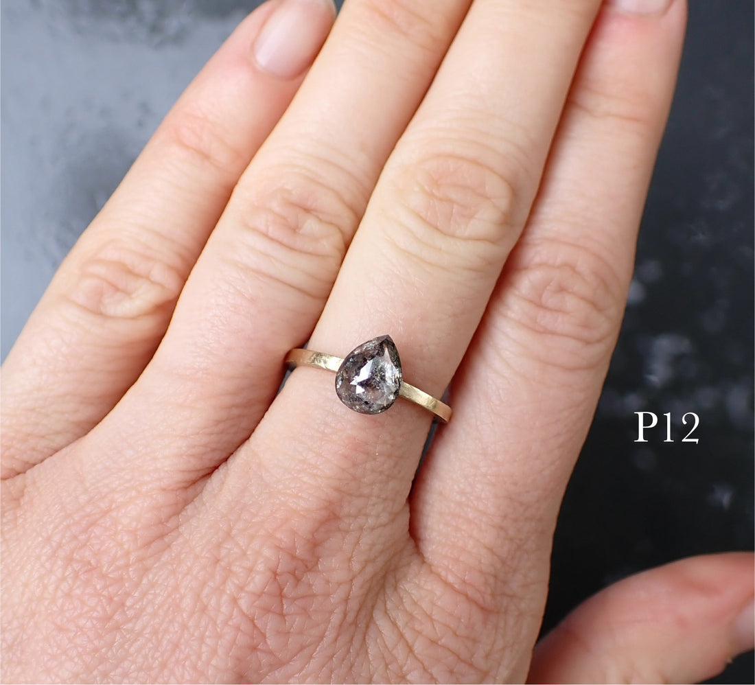 Custom Diamond Viewing- salt and pepper pear diamonds - Salt and Pepper Diamond Ring- mossNstone