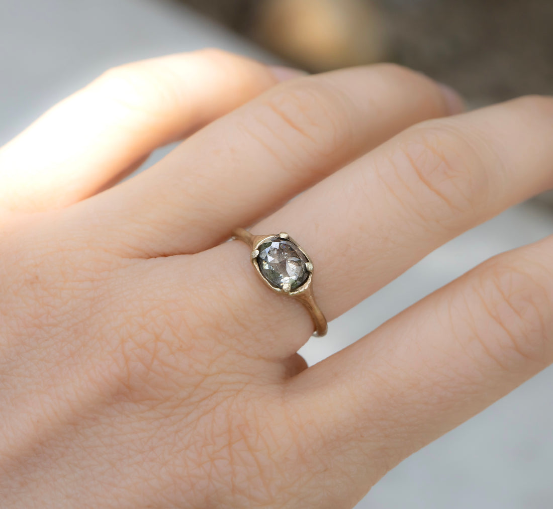 Oval Salt and Pepper Diamond Ring