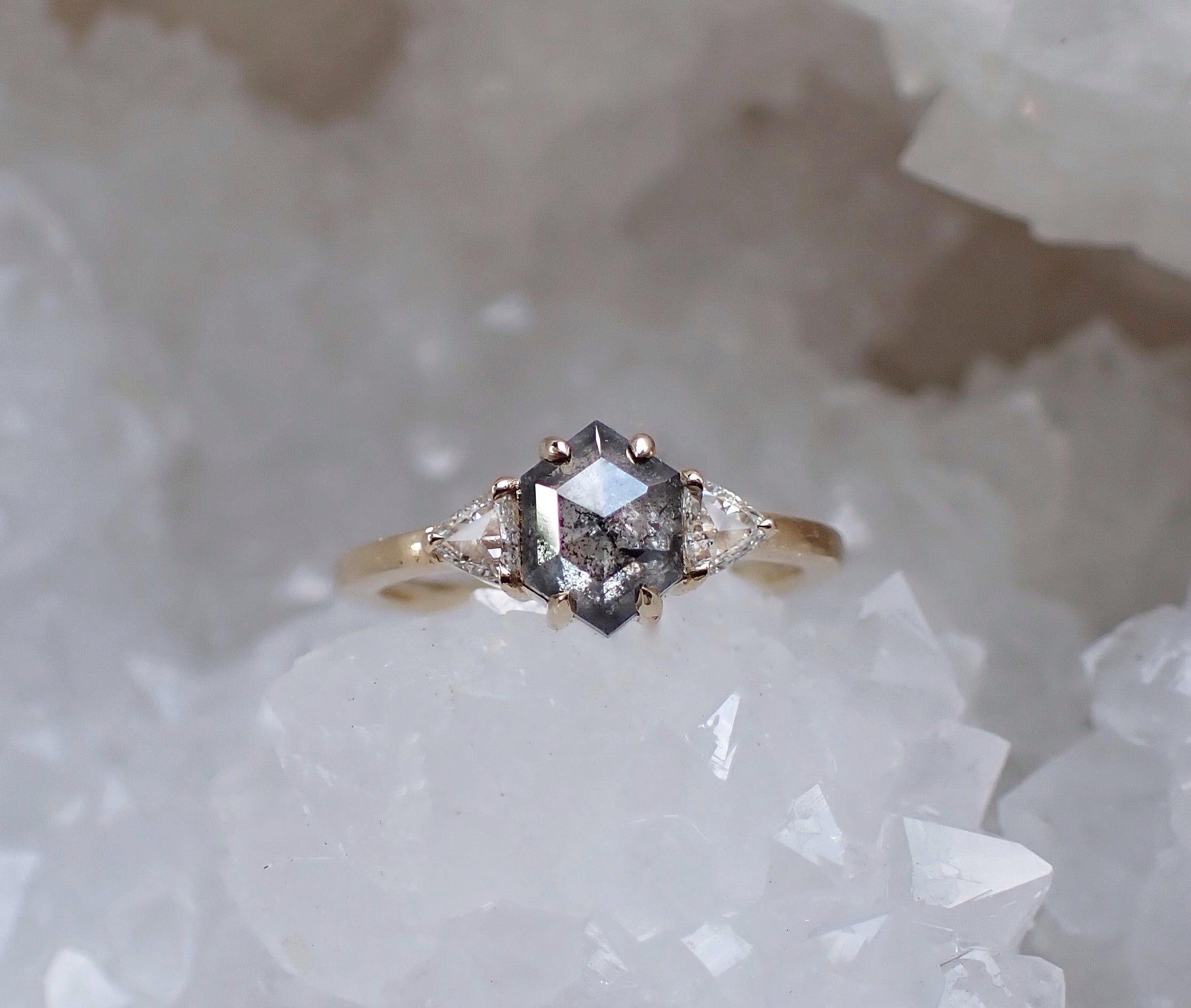 Hexagon diamond engagement store ring point no point