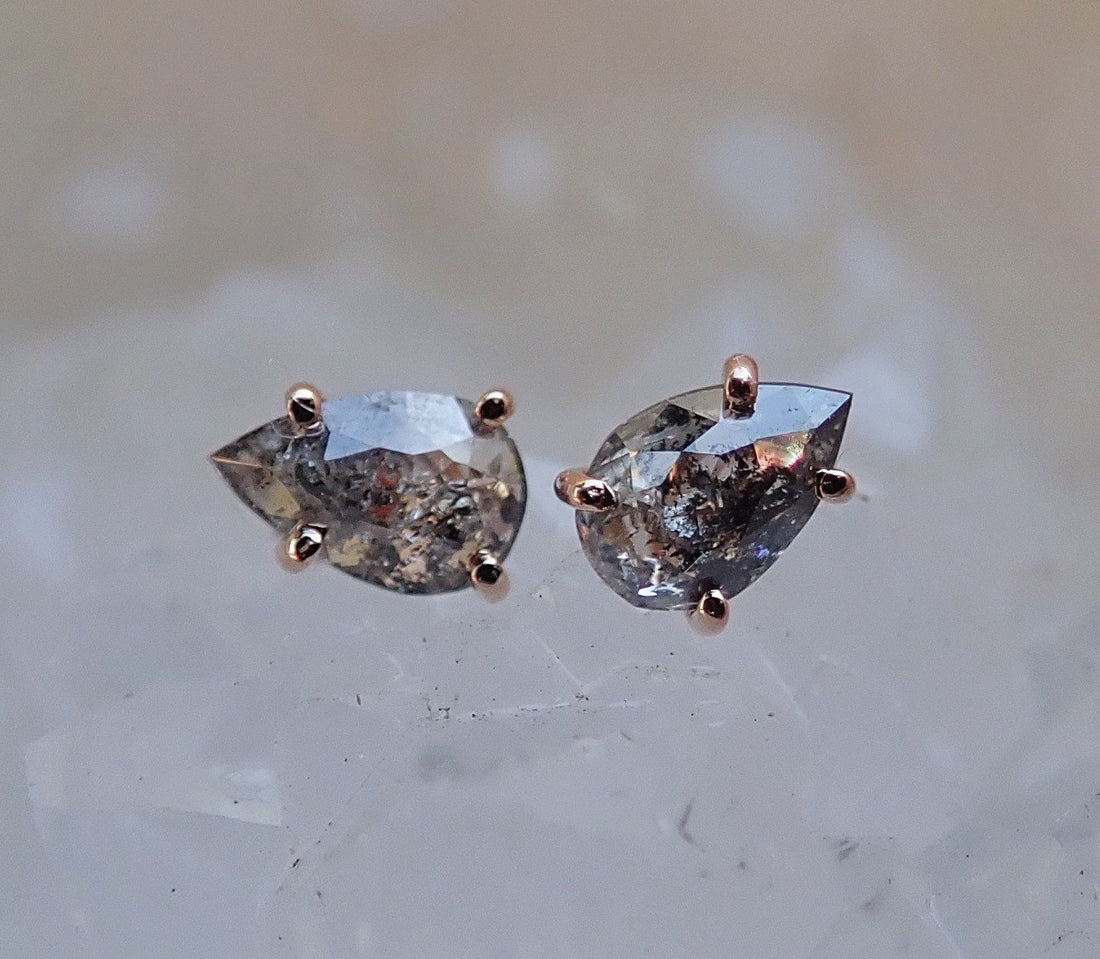 Salt and Pepper Diamond Stud Earrings 10K Rose Gold